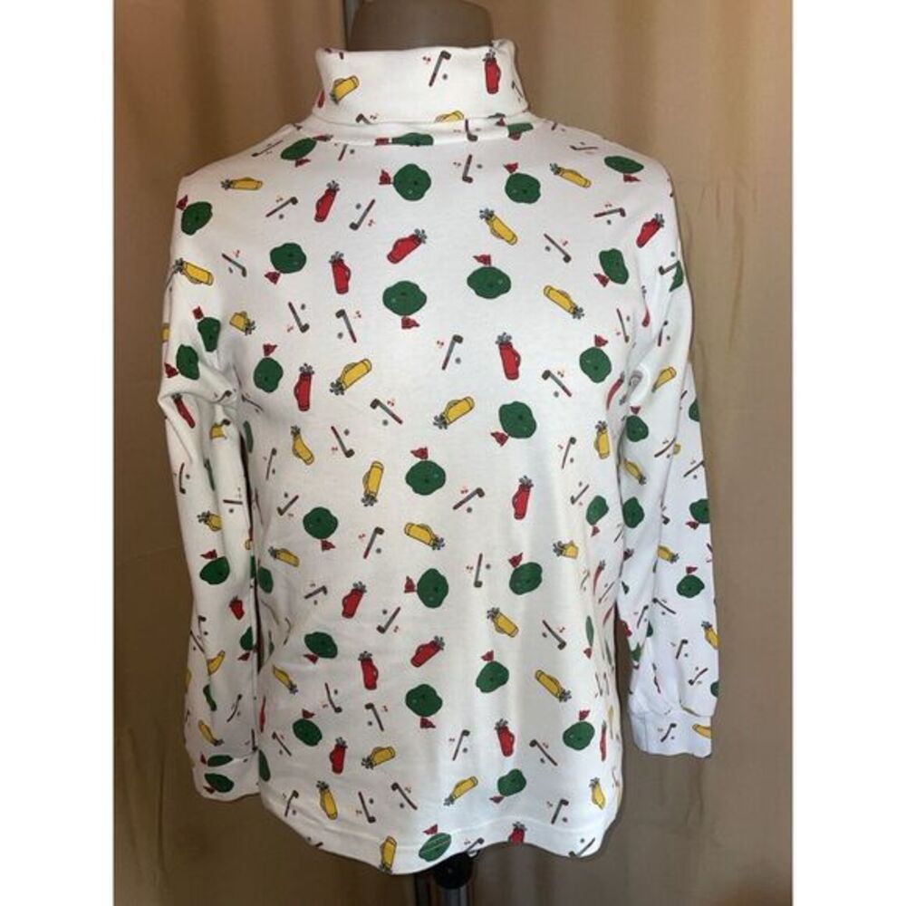 Karen Scott Golf Graphic Turtle Neck‎ Long Sleeve VTG No Size Measured READ